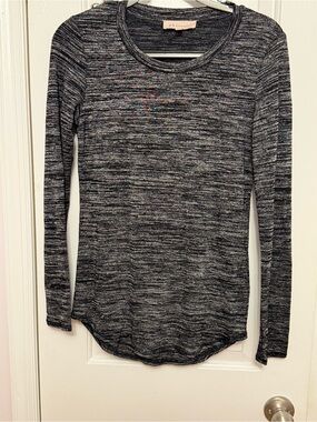 Philosophy Marled Black & Gray Long Sleeve Scoop Neck Tee Medium